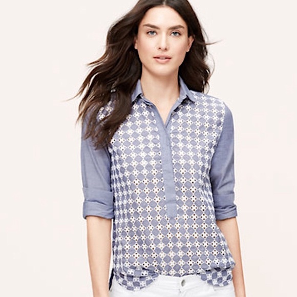 LOFT Tops - Loft Chambray Eyelet Softened Shirt